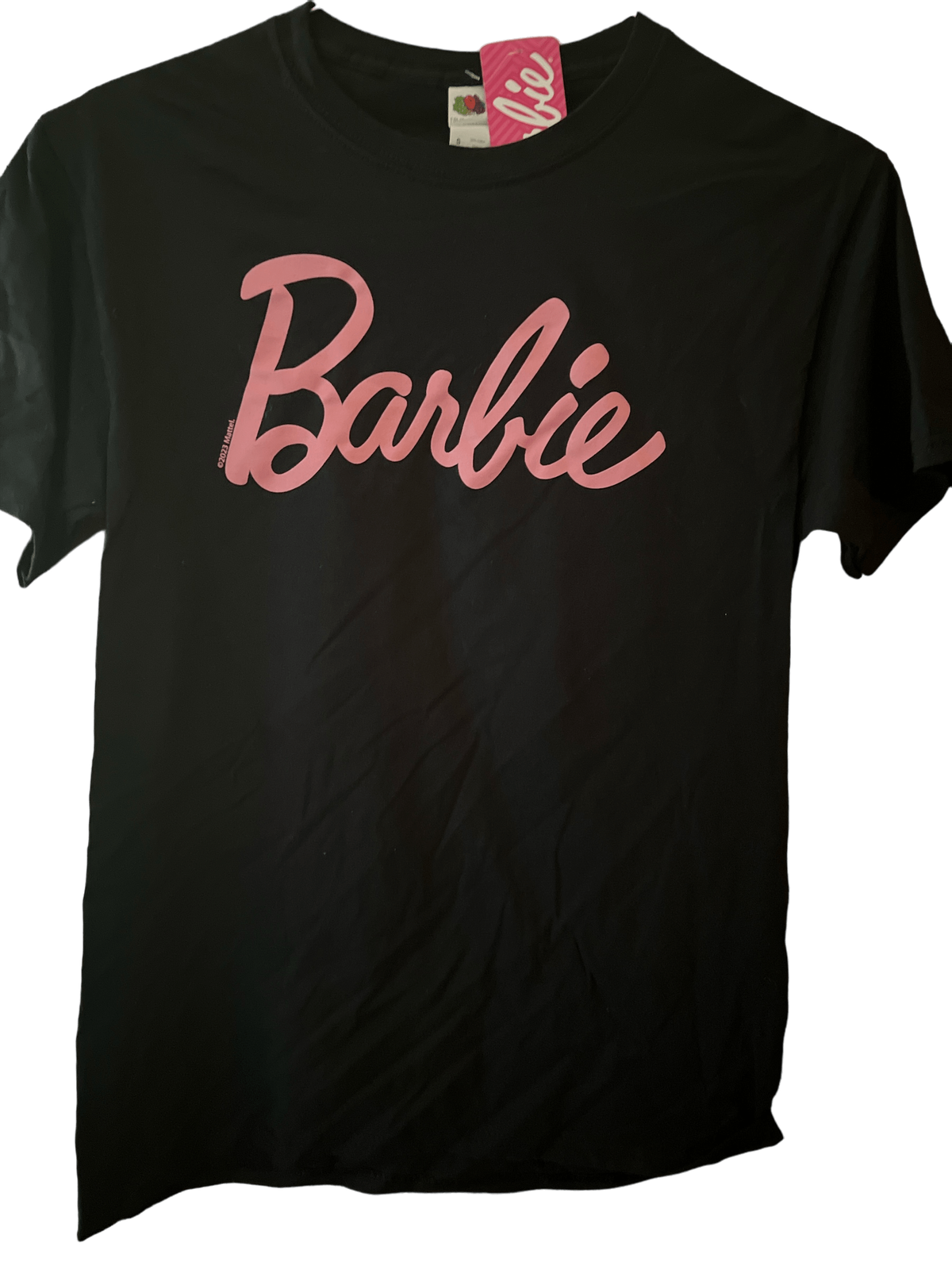 Women's Barbie Retro Logo T-Shirt - Medium Pink on Black