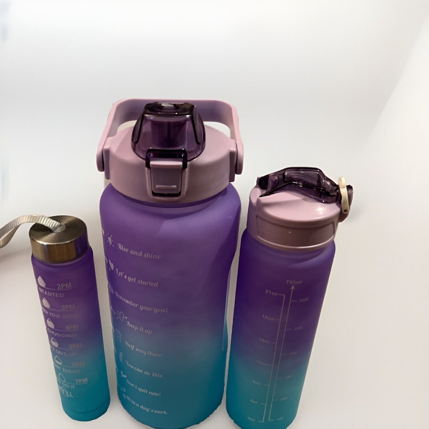 3-in-1 Motivational Water Bottle Set, BPA-Free Gym Bottle