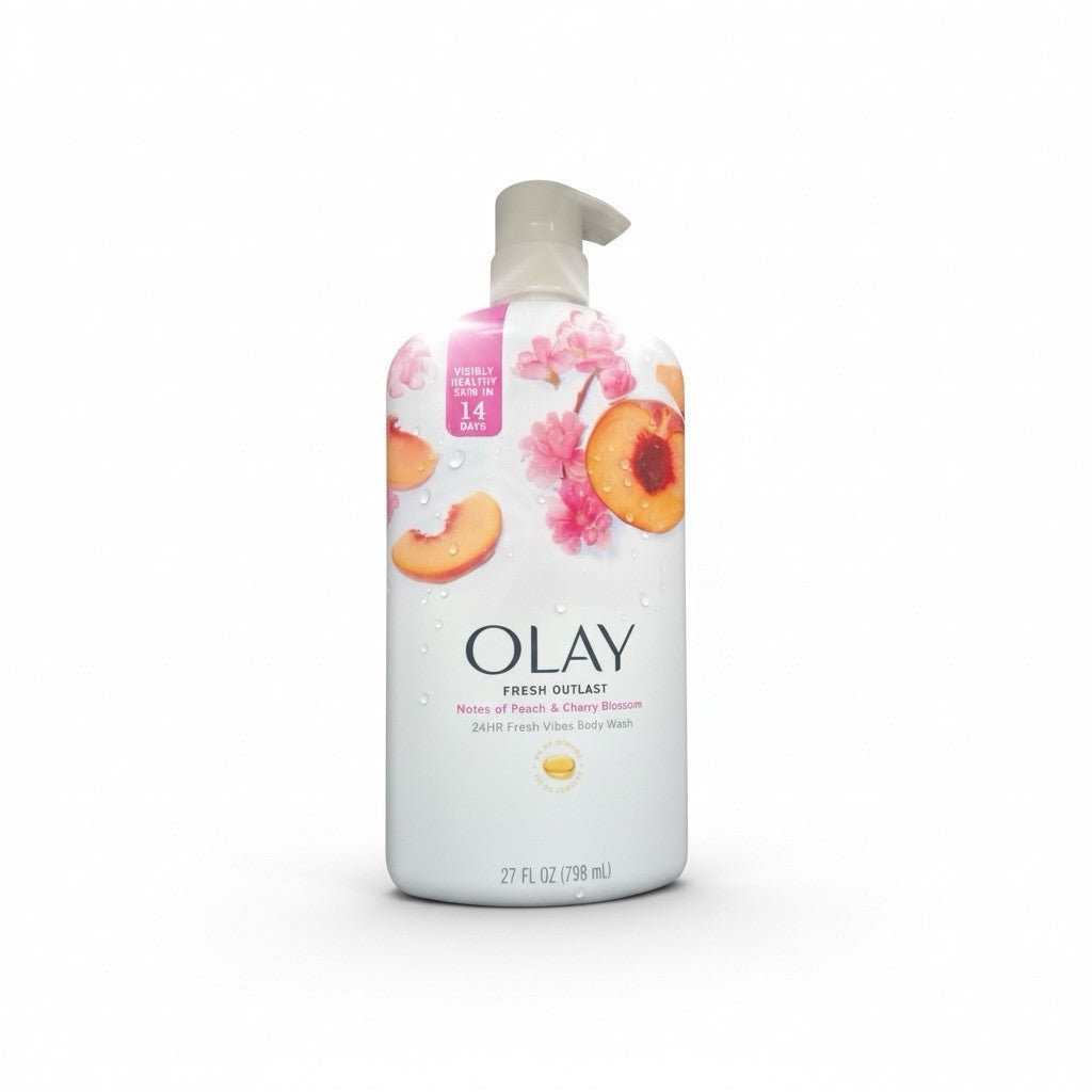 Olay Fresh Outlast Body Wash Peach Cherry Blossom 27oz 24HR Hydrating | Bazrify