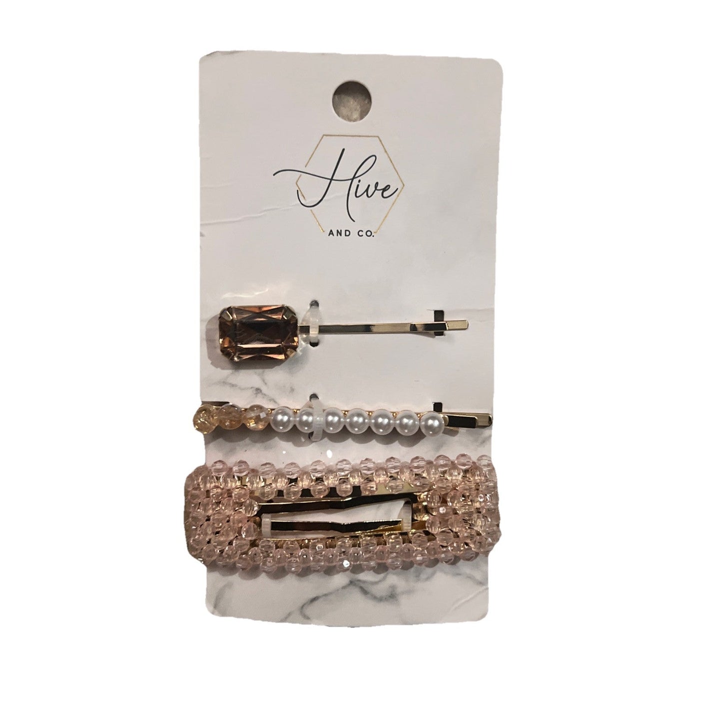 Hive and Co Hair Accessories Barrettes 3 Piece Set Women Girls Pink Gold | Bazrify