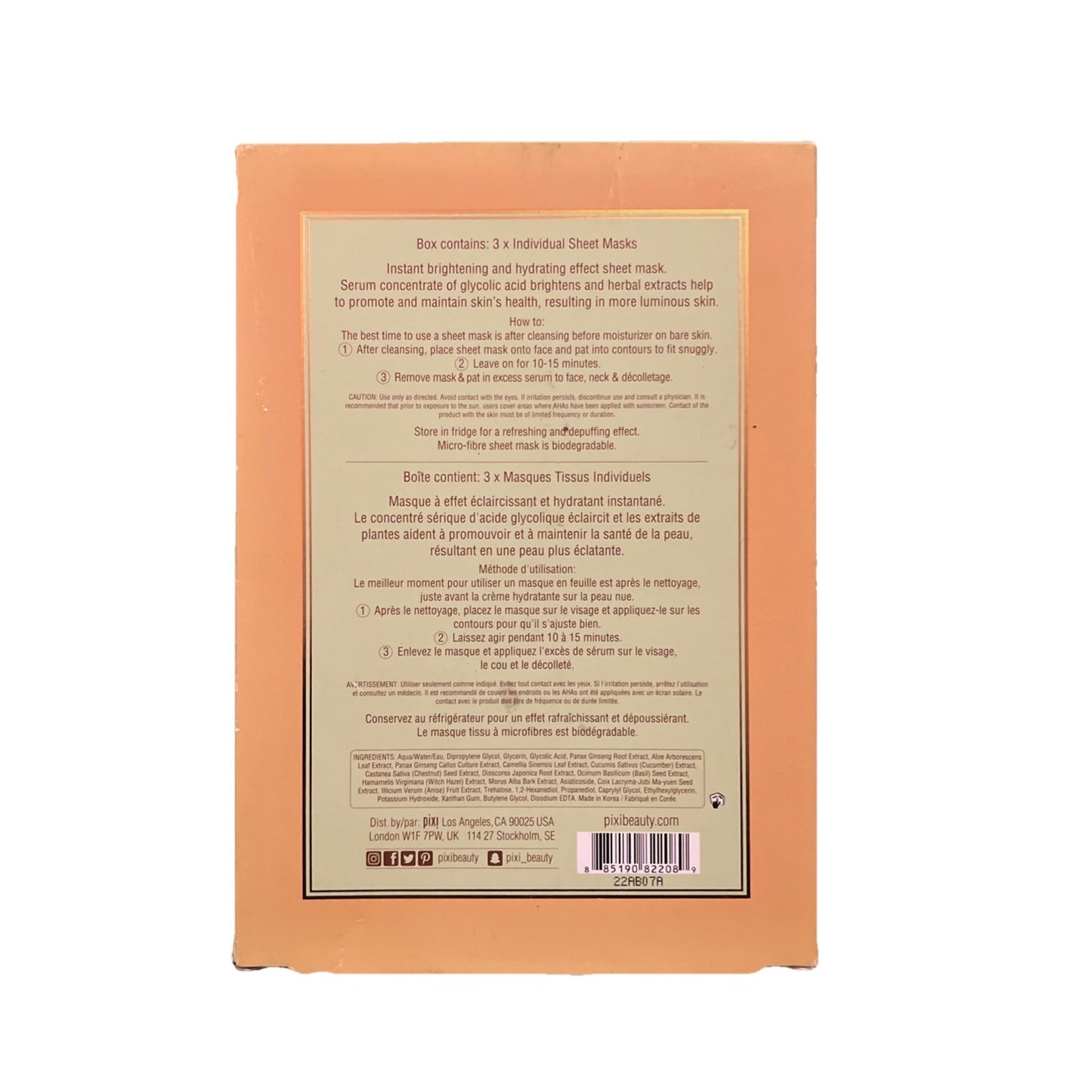 Pixi Glow Glycolic Boost Brightening Sheet Mask, 3-Pack