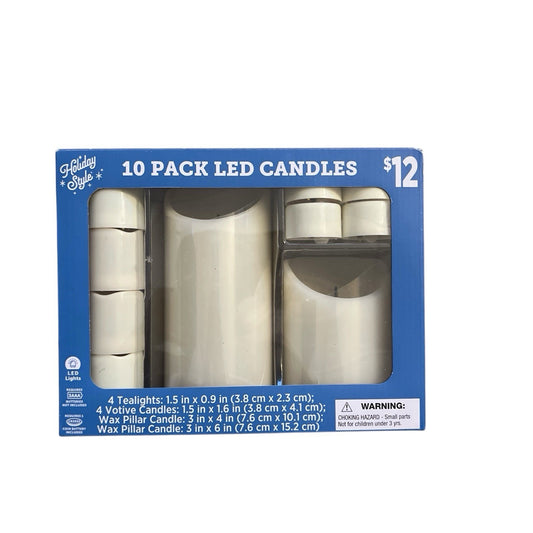 LED Flameless Pillar Candles - Warm White 10-Piece Set