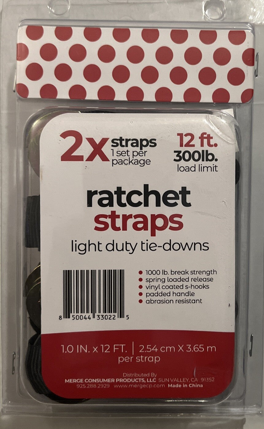Heavy-Duty Ratchet Straps 300lb 2-Pack Tie-Down Set