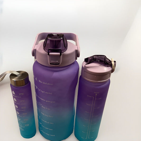 3-in-1 Motivational Water Bottle Set, BPA-Free Gym Bottle