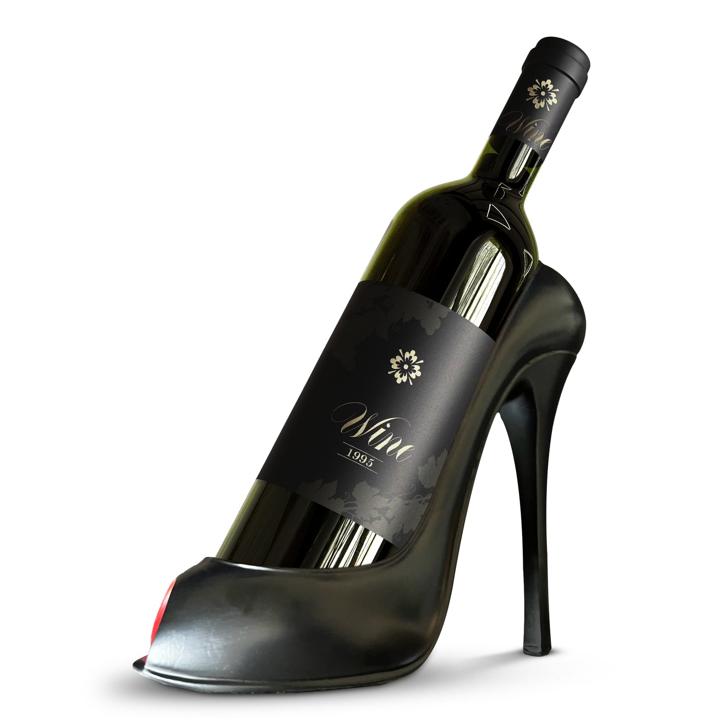 Trovety High Heel Shoe Wine Rack Holder Black Red Decorative Wine Bottle Display Stand Home Bar Decor