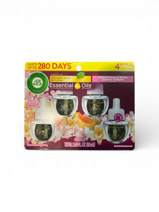 Air Wick 4 Refills White Flowers and Melon Essential Oils Plug-In Air Freshener