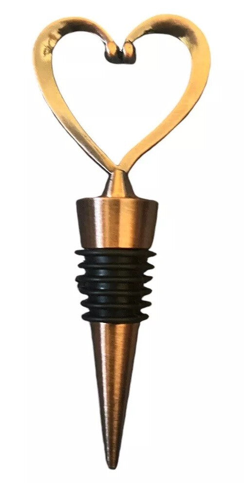 Antique Copper Heart-Shaped Metal Wine Bottle Stopper Decorative Reusable Wine Preserver