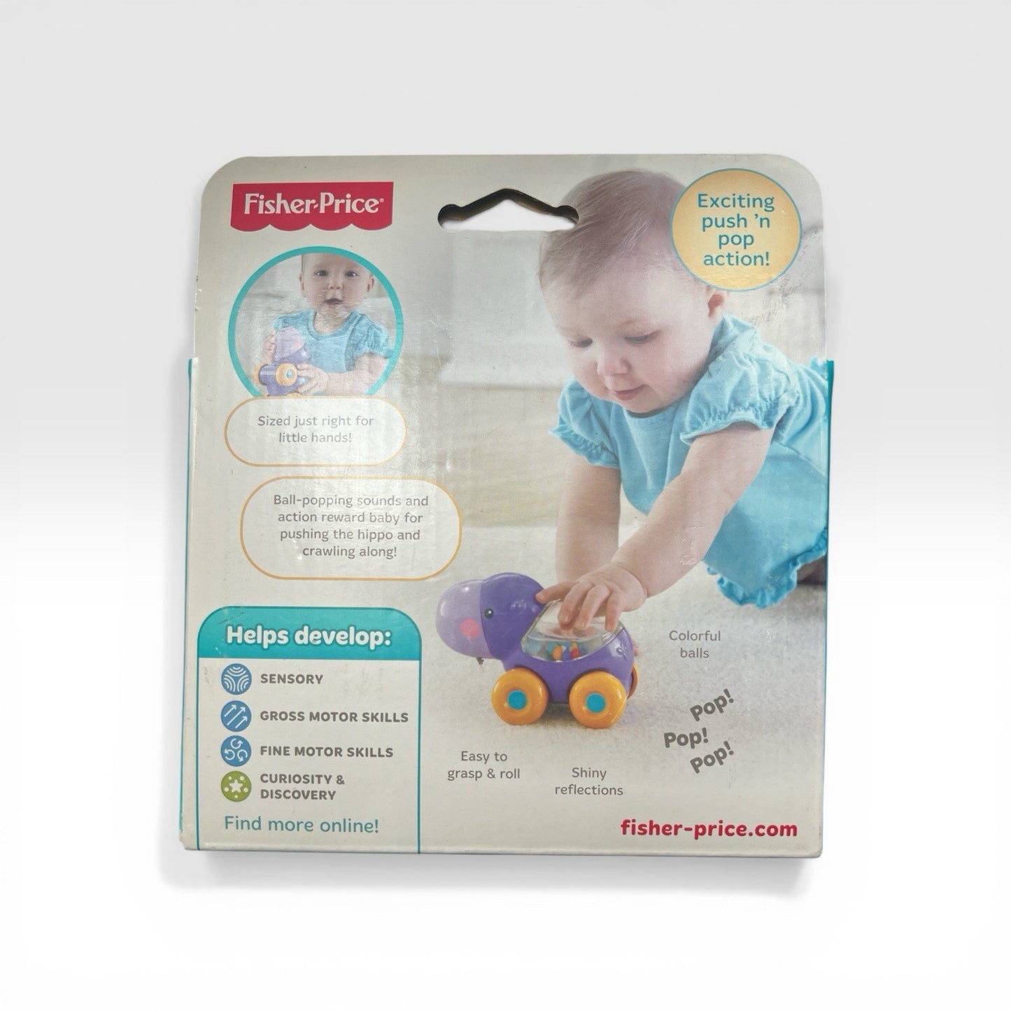 Fisher-Price toy packaging with a baby and toy on a white background