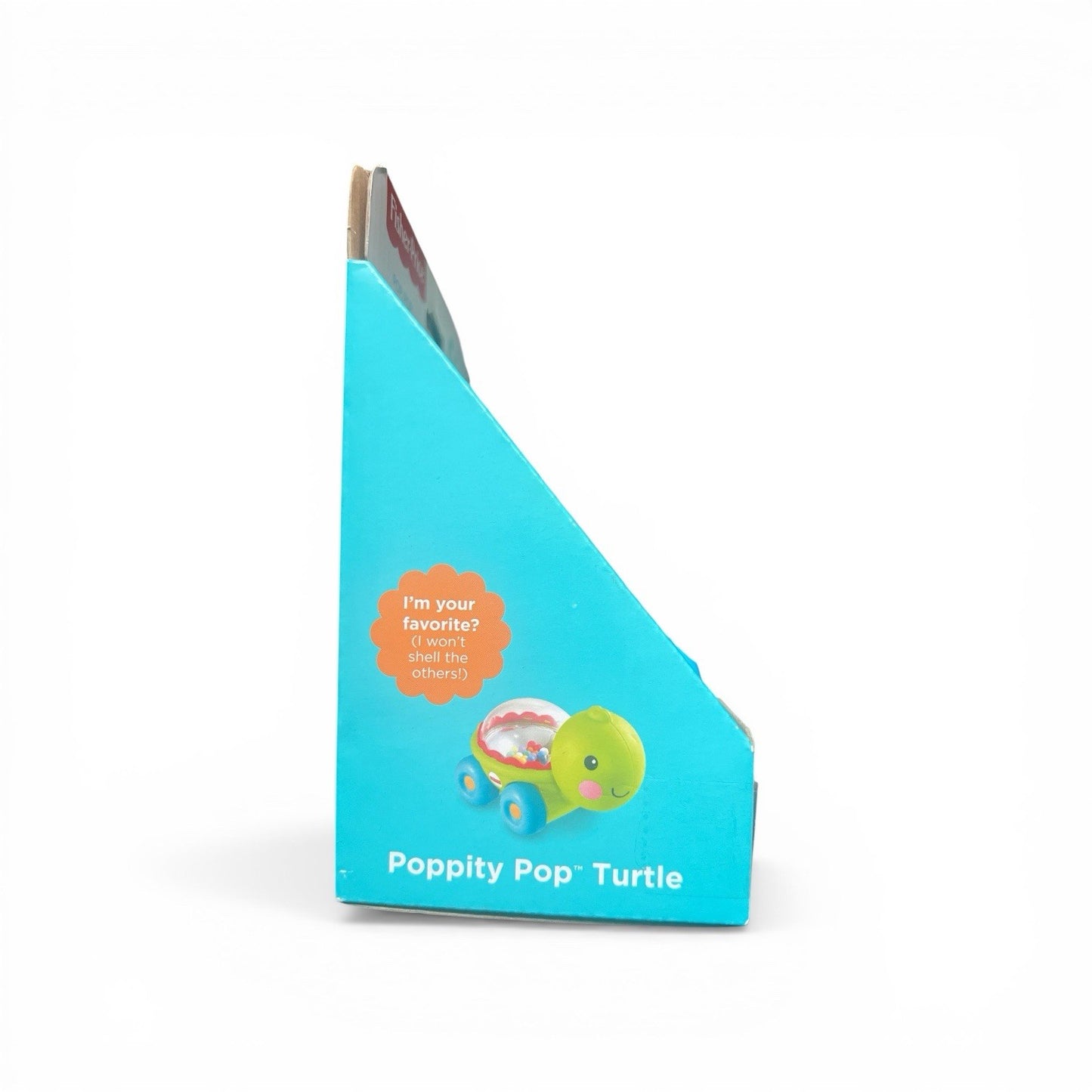 Blue packaging of a Poppity Pop Turtle toy on a white background