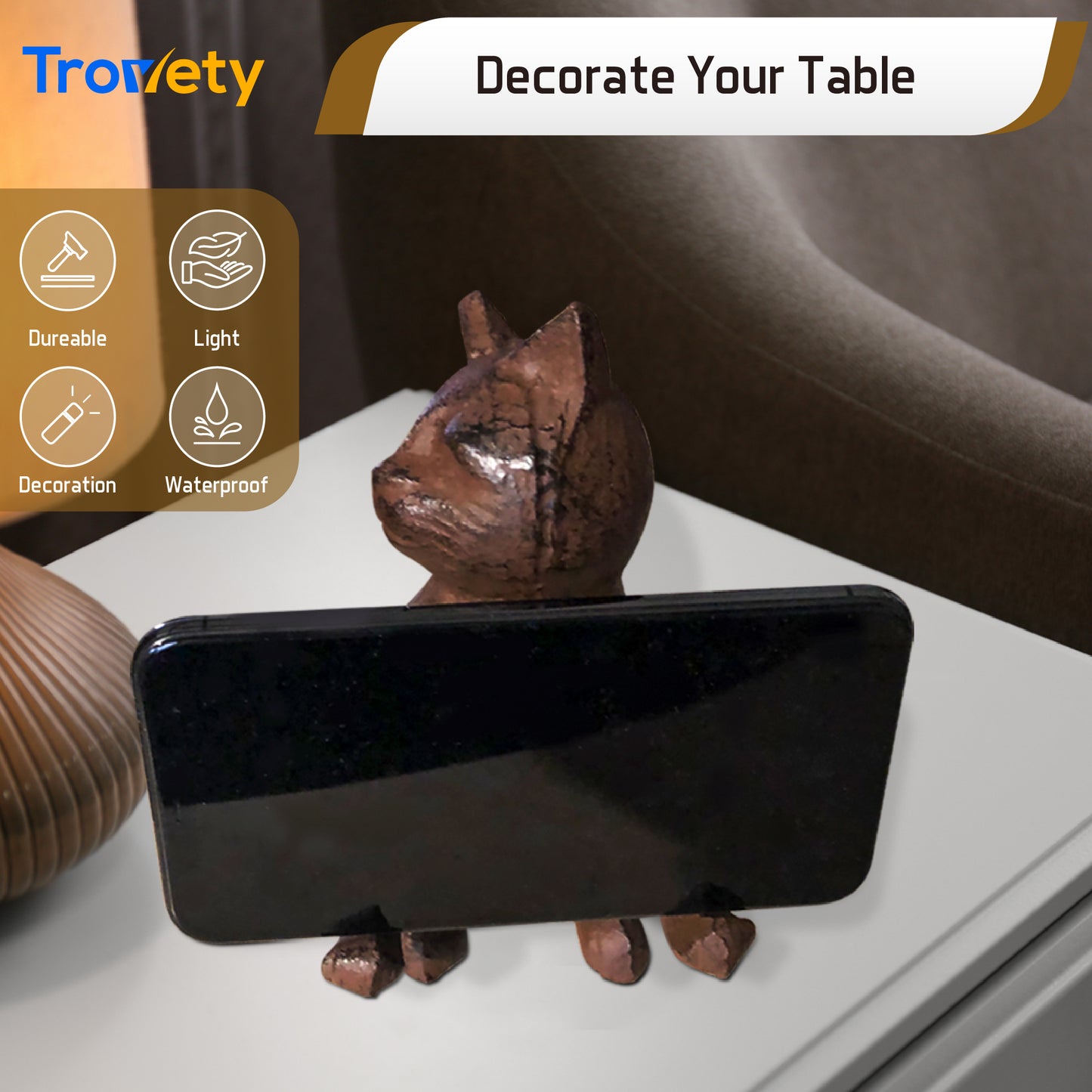 Bronze Cast Iron Cell Phone Stand, Desk Holder - Trovety