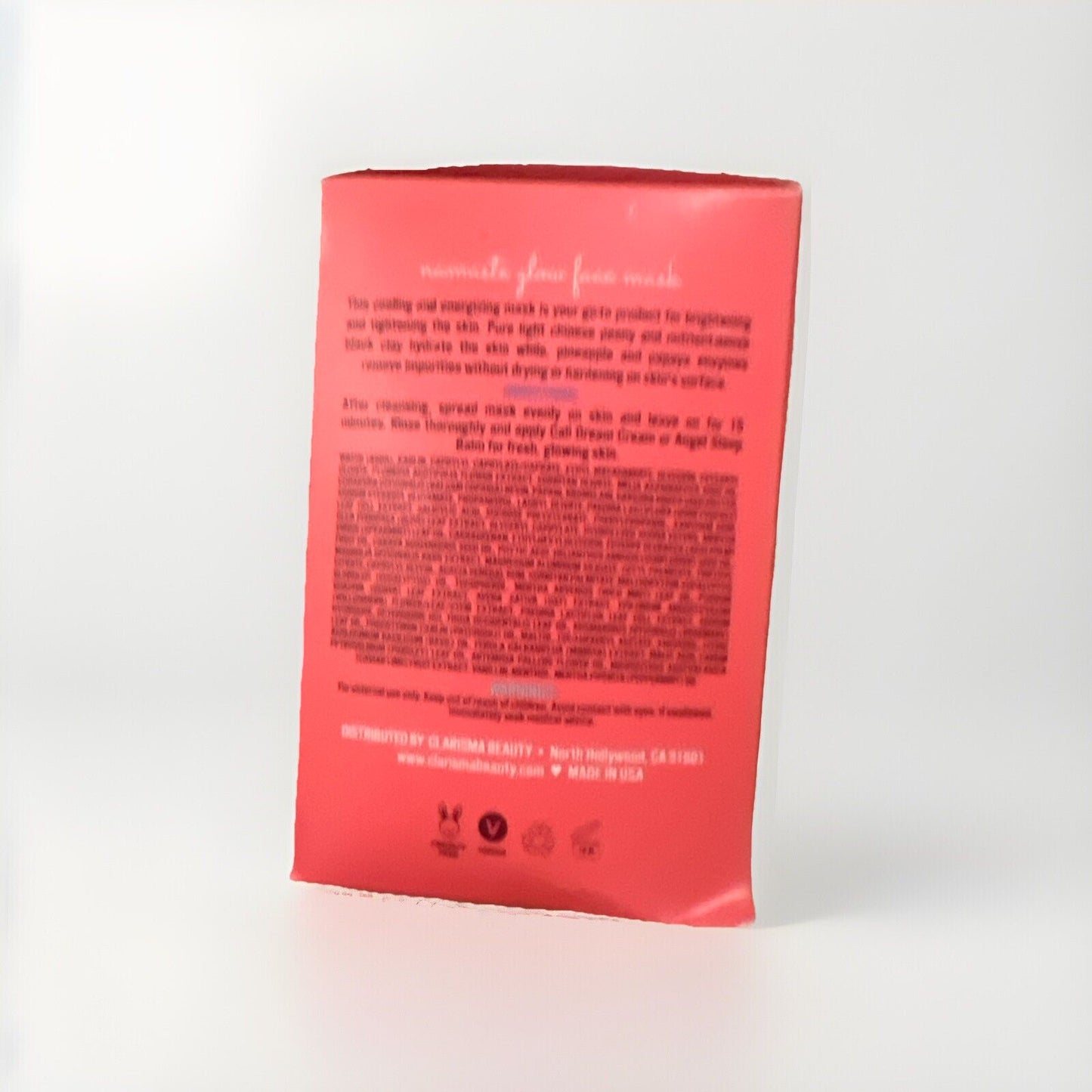 Red packaging with text on a white background