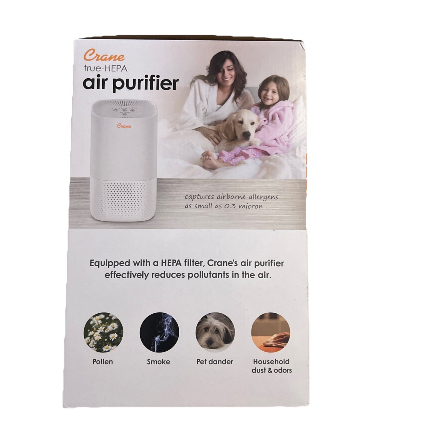 True HEPA Air Purifier with UV Light, 250 Sq Ft - Crane