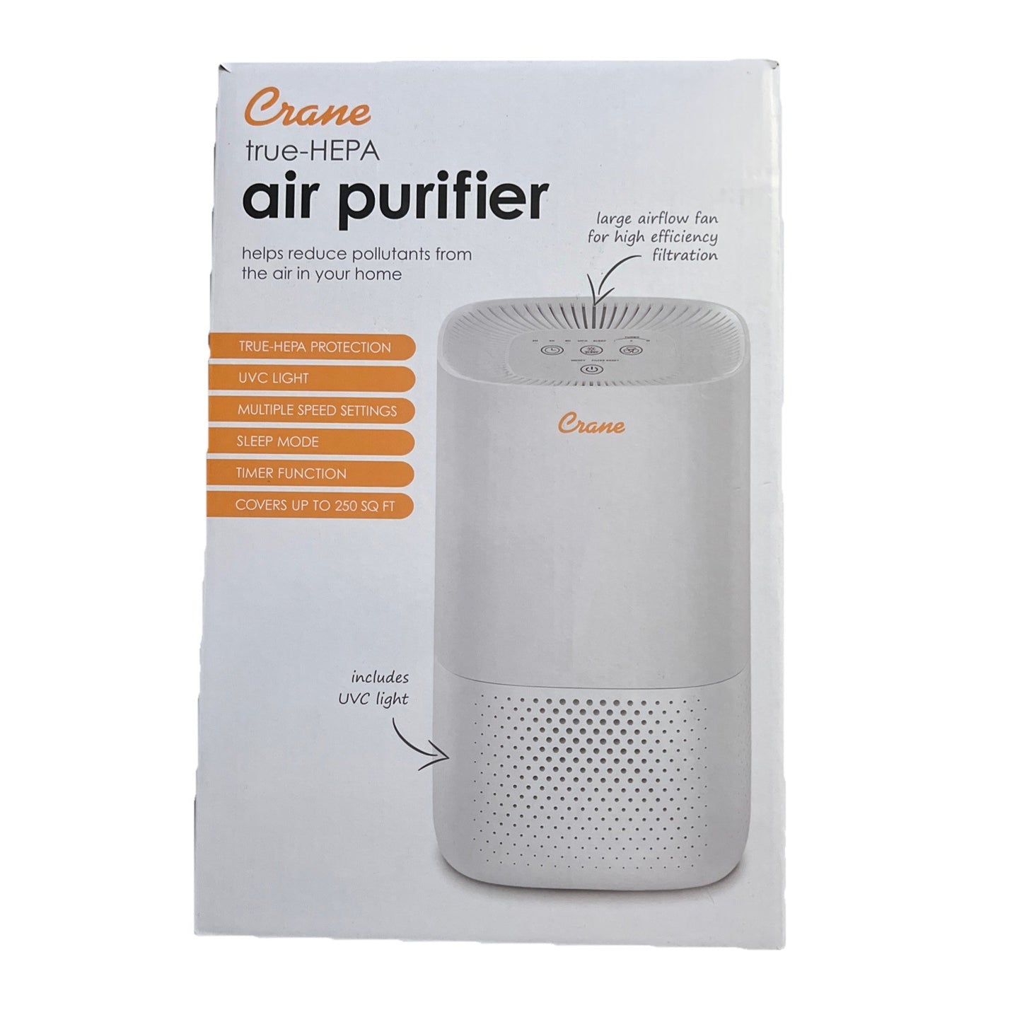 Crane True HEPA Air Purifier with Germicidal UV Light 250 Sq Ft