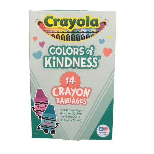 Crayola Colors of Kindness crayon bandages packaging on a white background