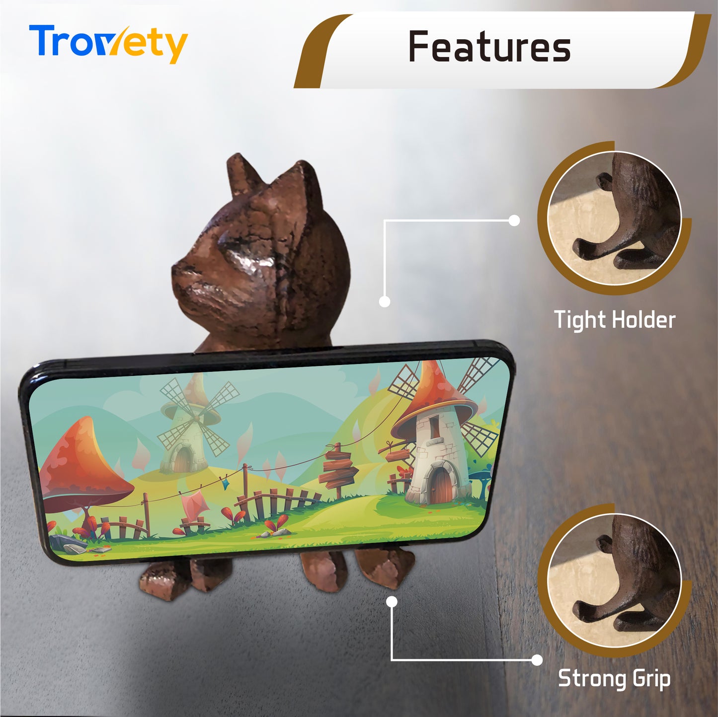 Bronze Cast Iron Cell Phone Stand, Desk Holder - Trovety