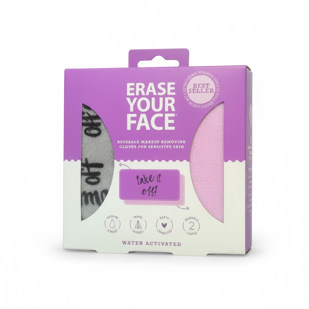 Erase Your Face Reusable Makeup Remover Cloths 2 Pack Gentle Sensitive Skin | Bazrify