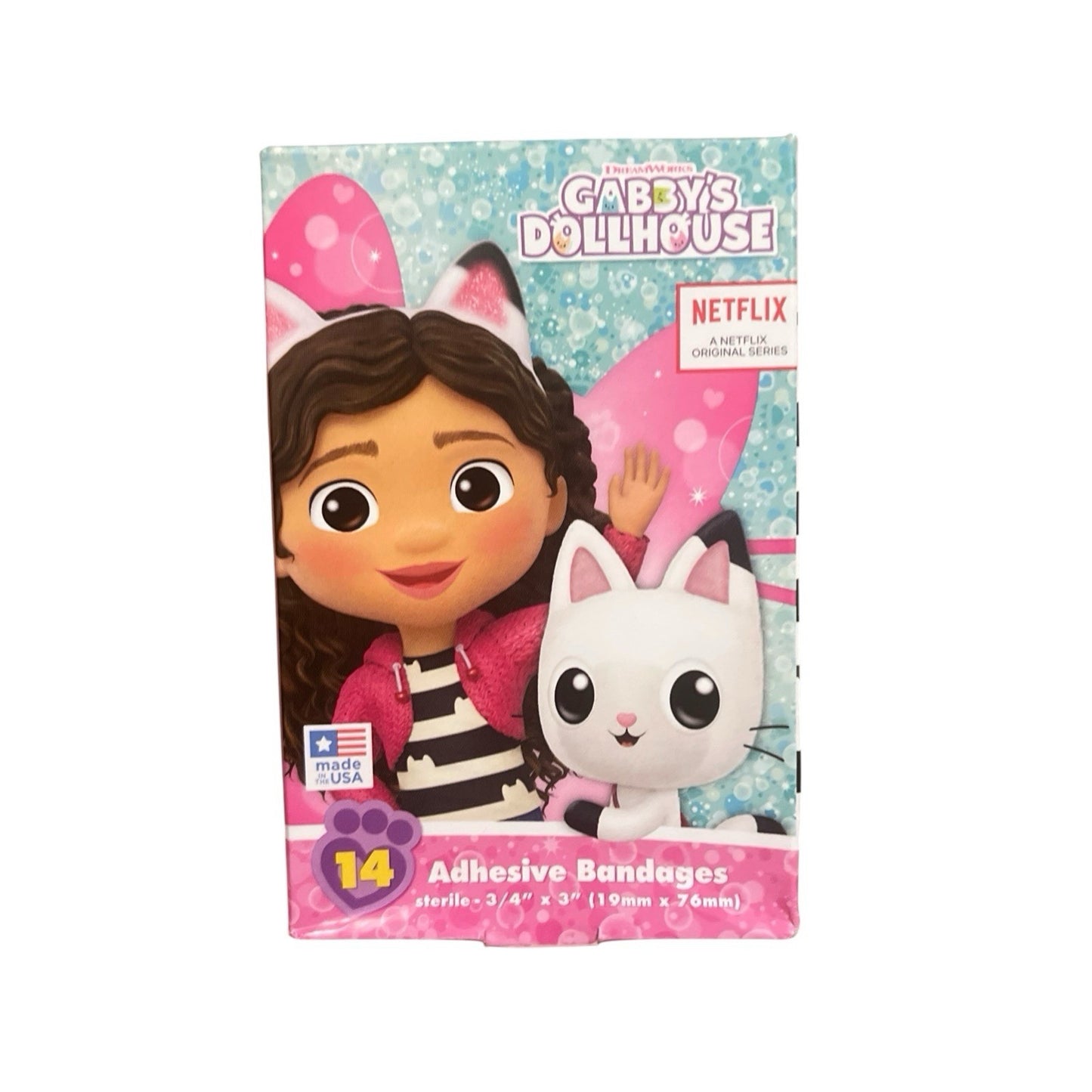 Bandage package with a character and a cat from 'Gabby's Dollhouse' on a white background