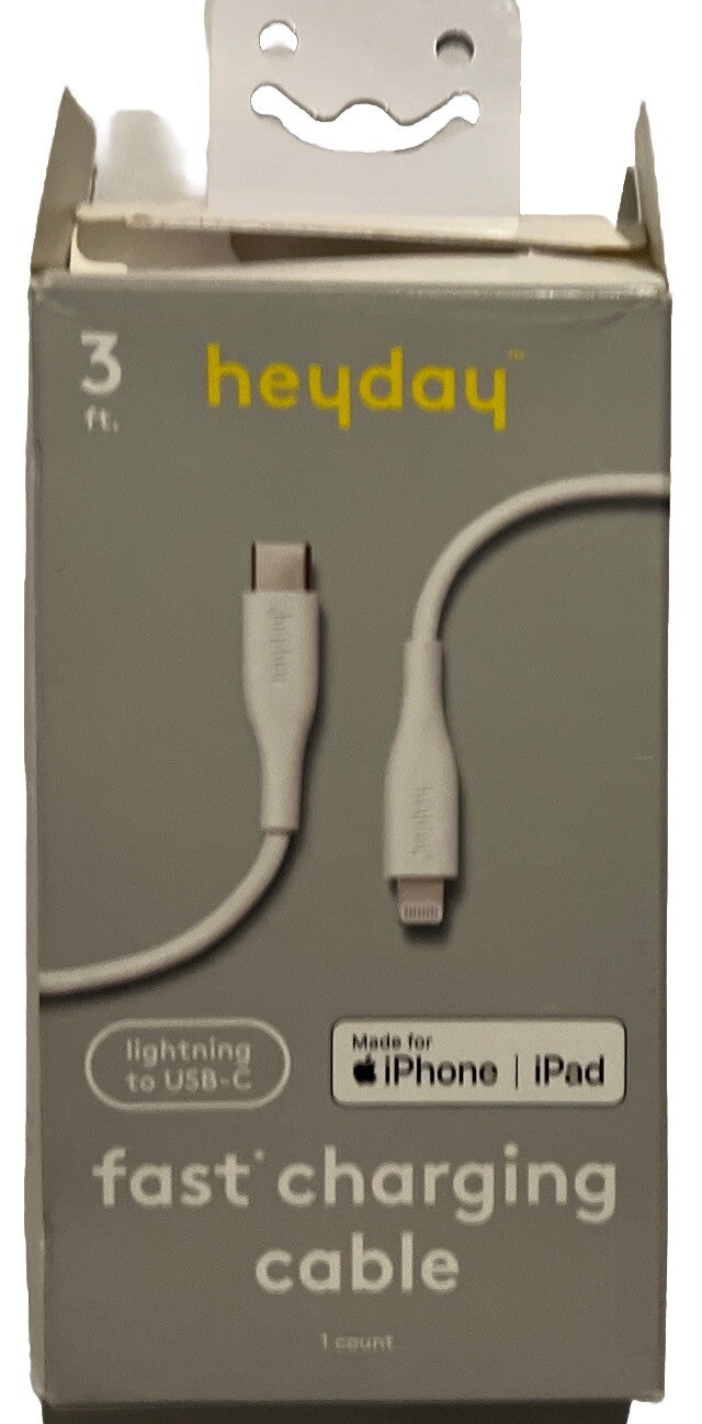 3 Foot Lightning to USB-C Round Cable Heyday White Fast Charging and Data Transfer