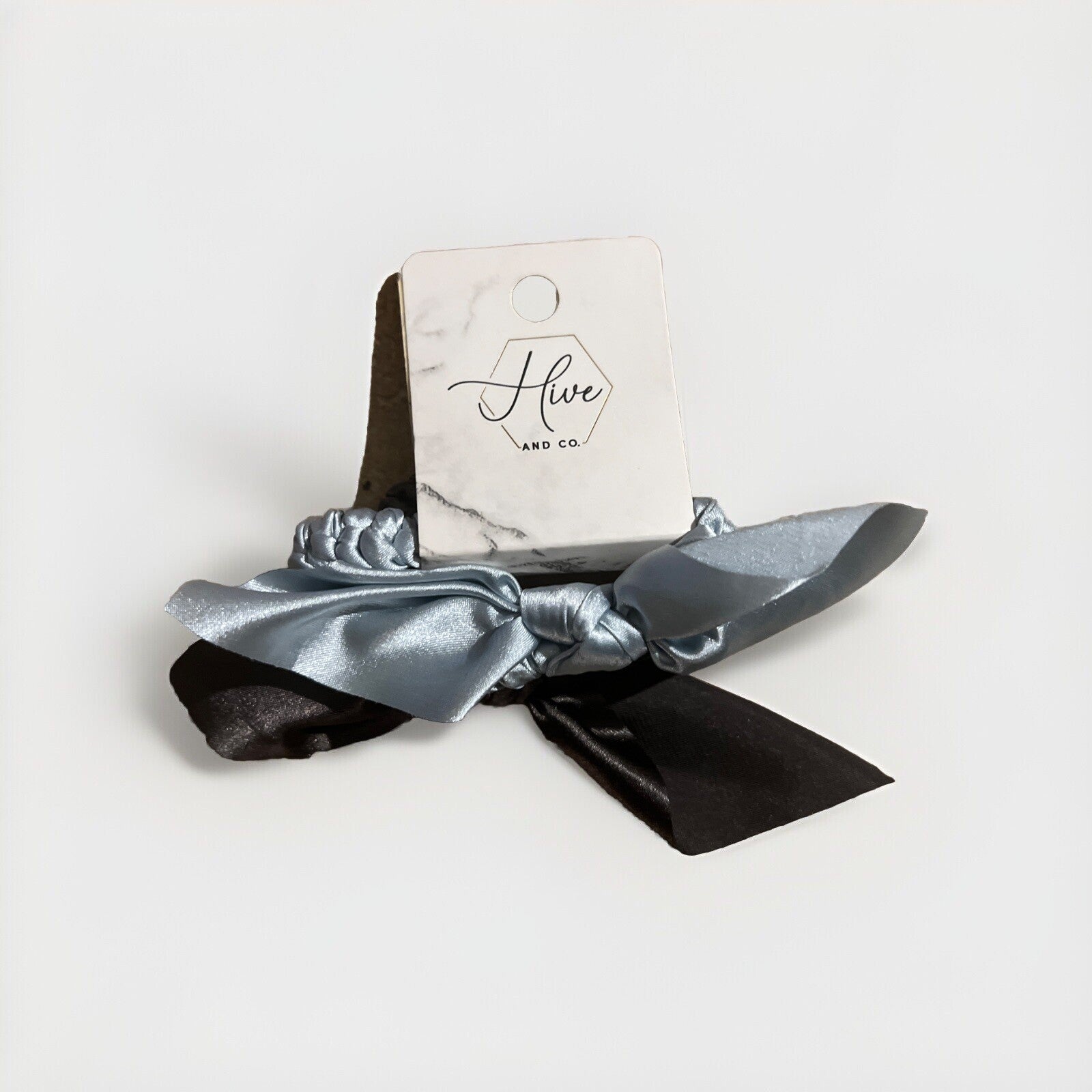 Hive & Co 2-Pack Hair Ties with Bow Chic Blue & Gray Stylish Hair Accessory