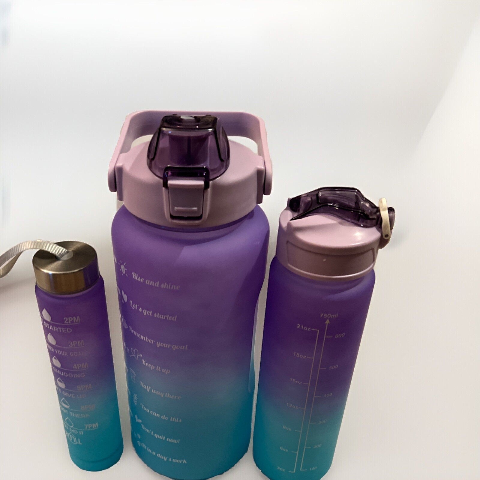 3-in-1 Motivational Fitness Water Bottle BPA-Free Time Marked Gym and Sports Pink