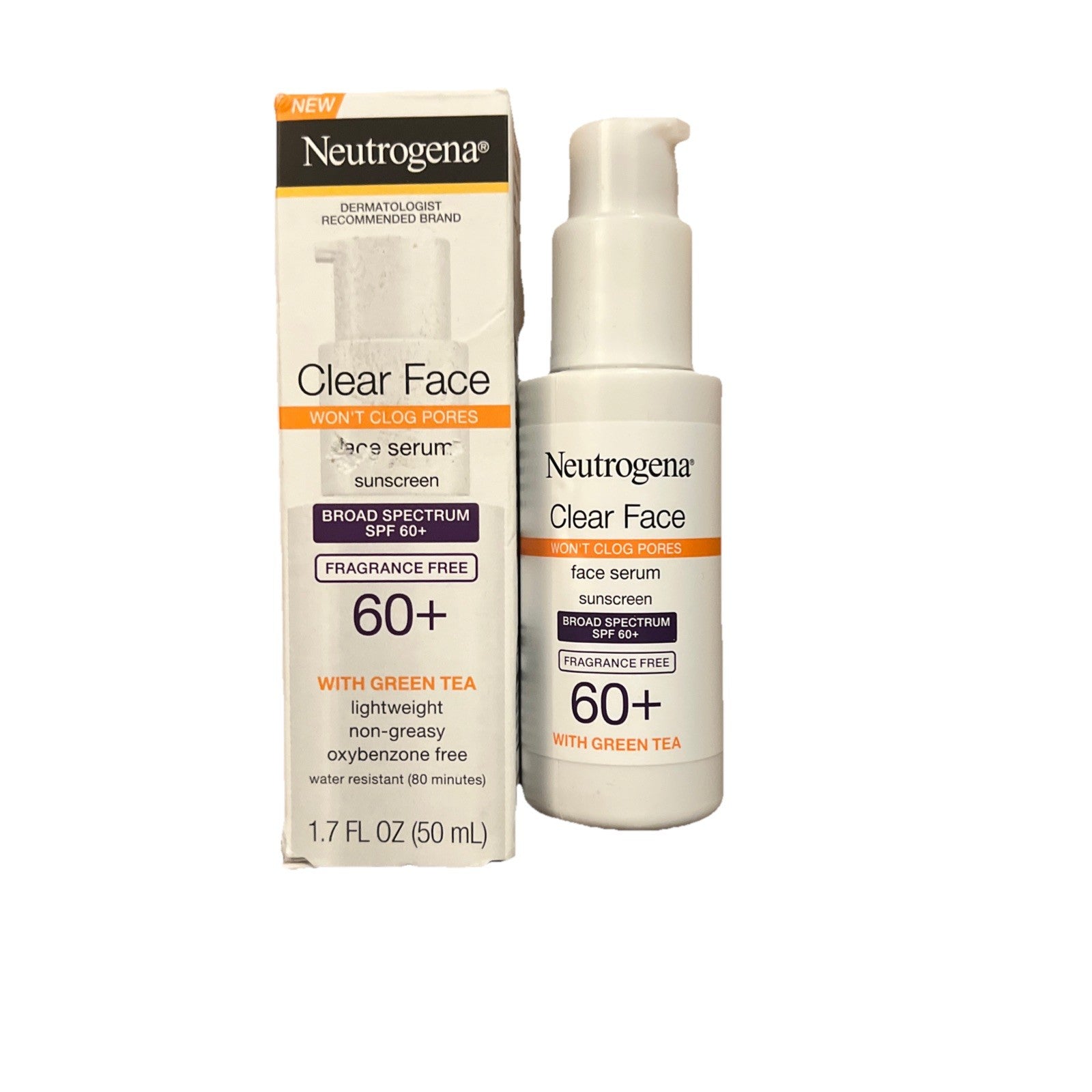 Neutrogena Clear Face Serum Sunscreen Broad Spectrum SPF 60+ Daily Sun Protection 1.7 oz