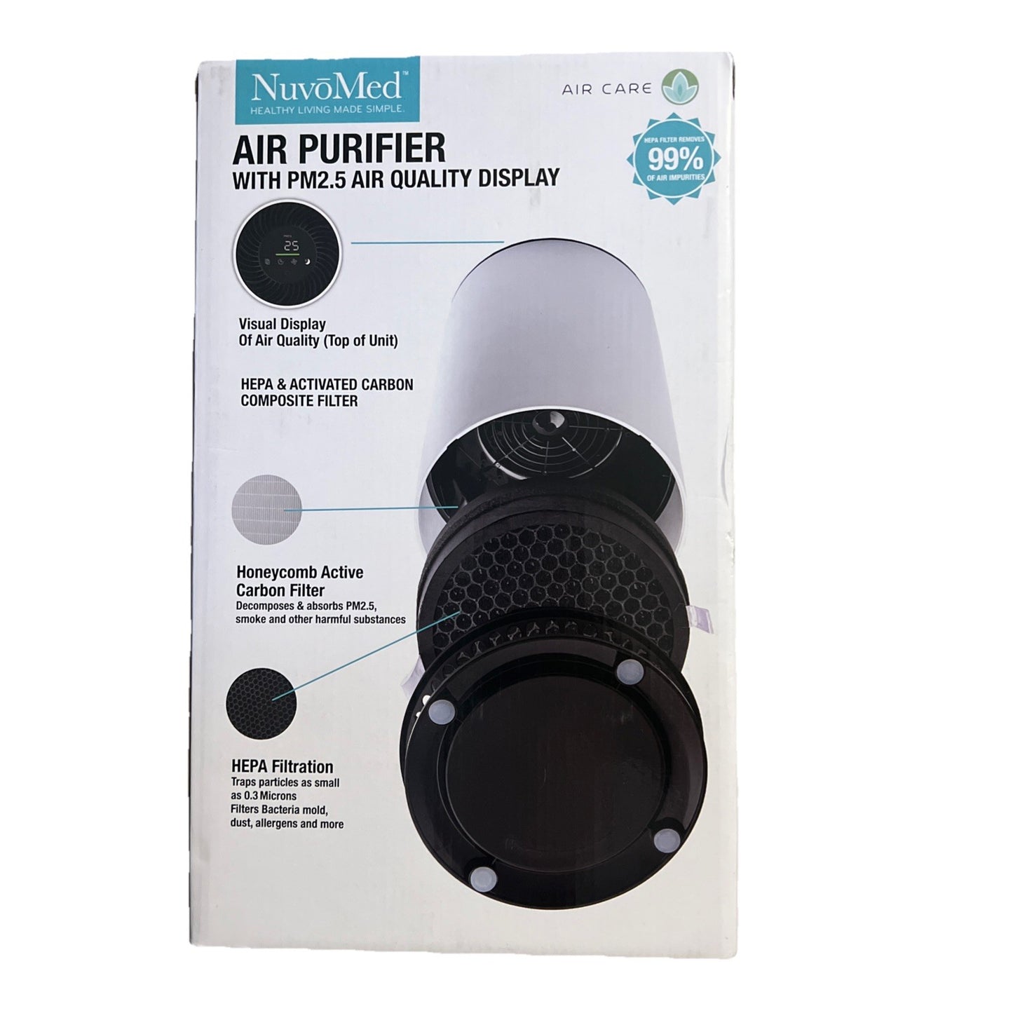 Room Air Purifier with PM2.5 Display, 360° - NuvoMed