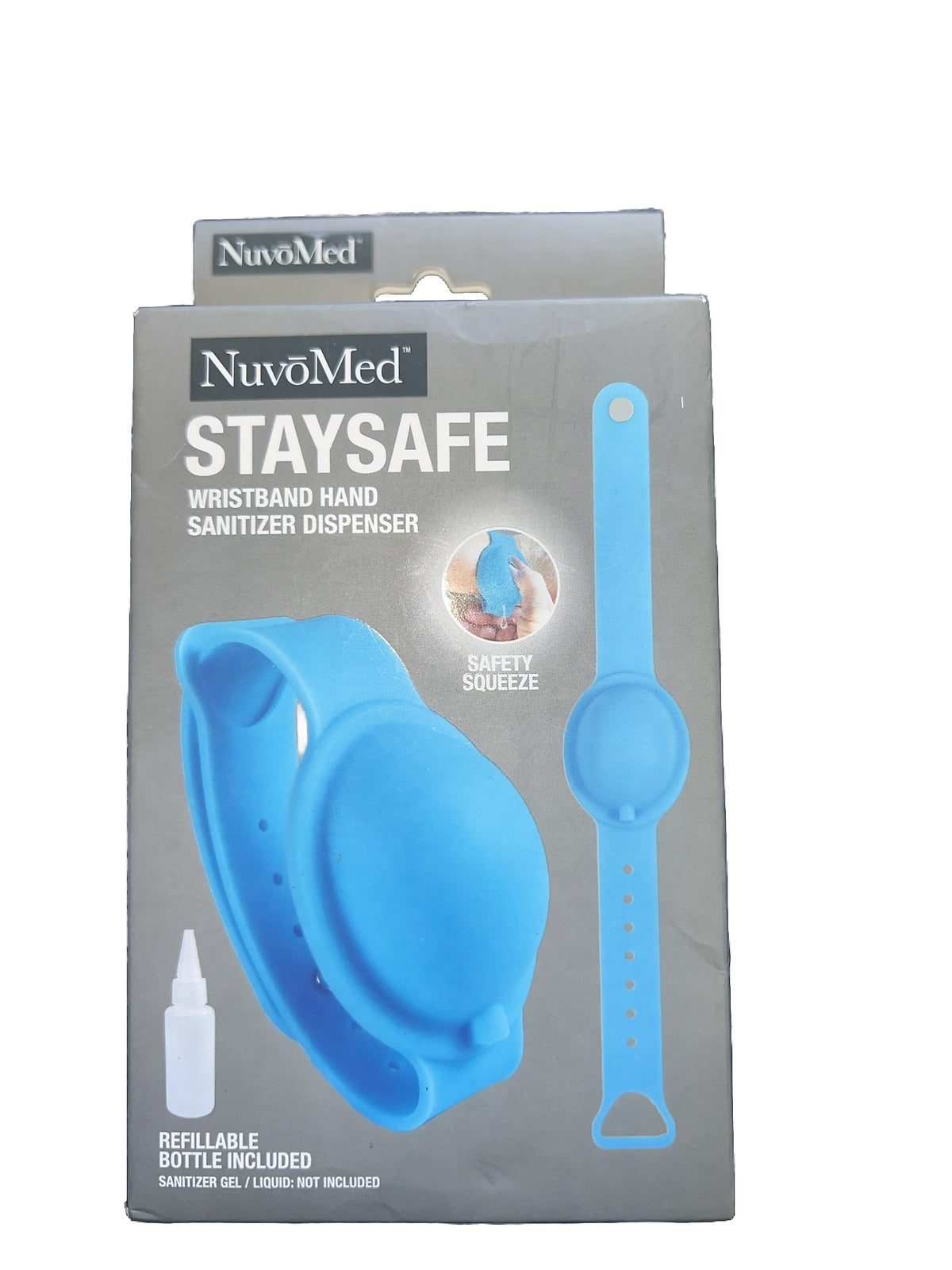 NUVOMED Stay Safe Hand Sanitizer Dispensing Wristband Light Blue Portable | Bazrify
