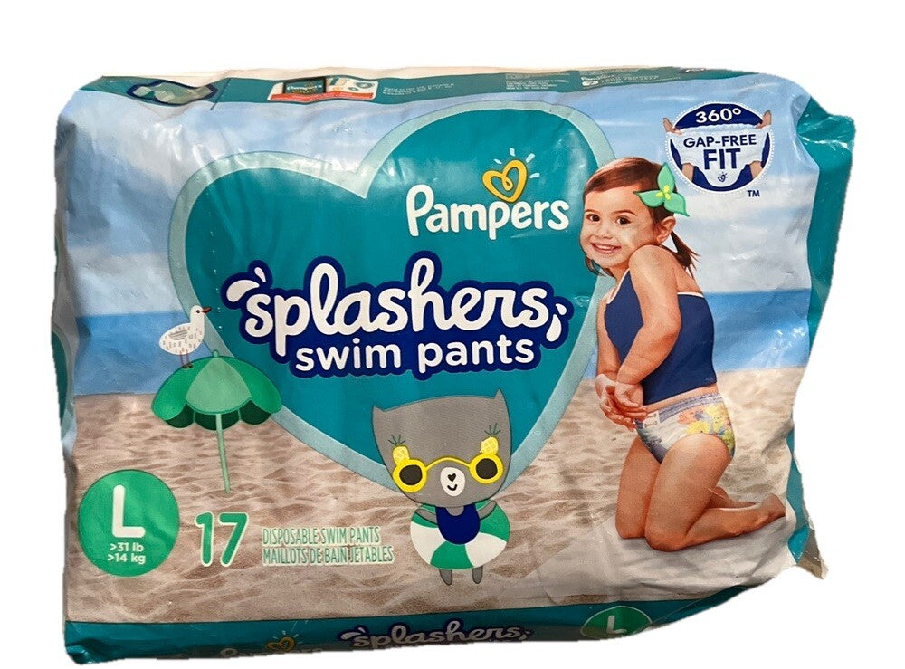 Pampers Splashers Baby Swim Diapers Large 17 Count Disposable Toddler Water Fun | Bazrify