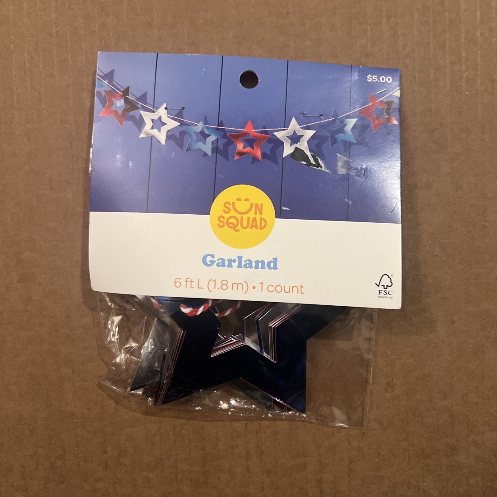 Garland Indoor Decoration Red Silver Blue Stars 6ft Festive Party Decor | Bazrify