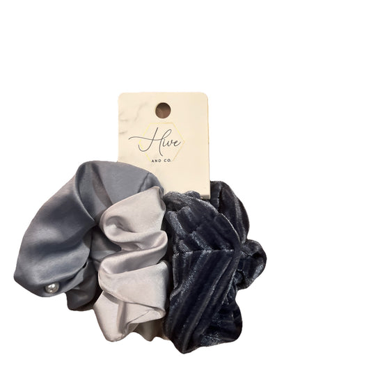 Hive and Co Scrunchies 3 Pack Shades of Blue Stylish Hair Accessories