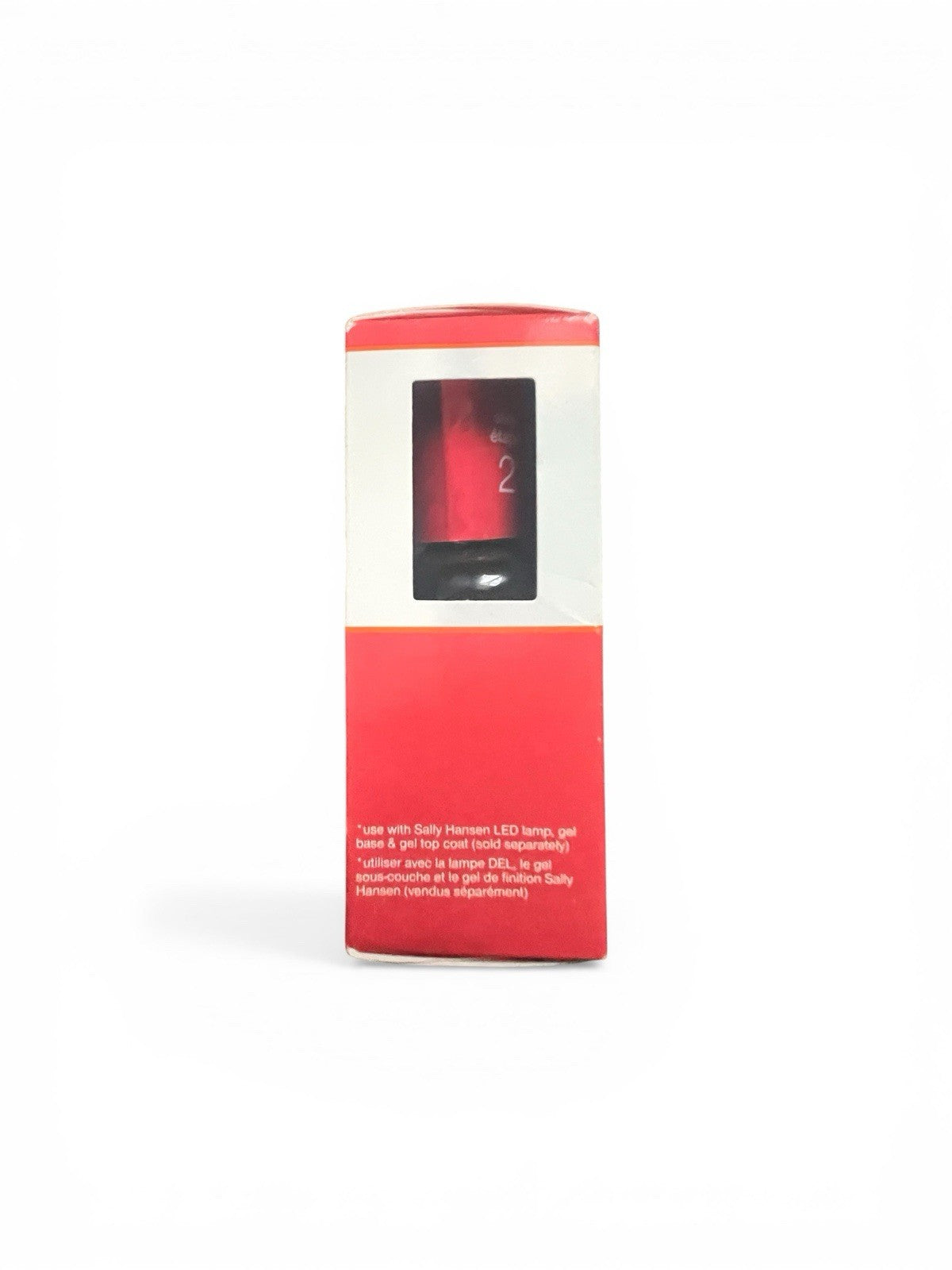 Red and white cylindrical product packaging on a white background