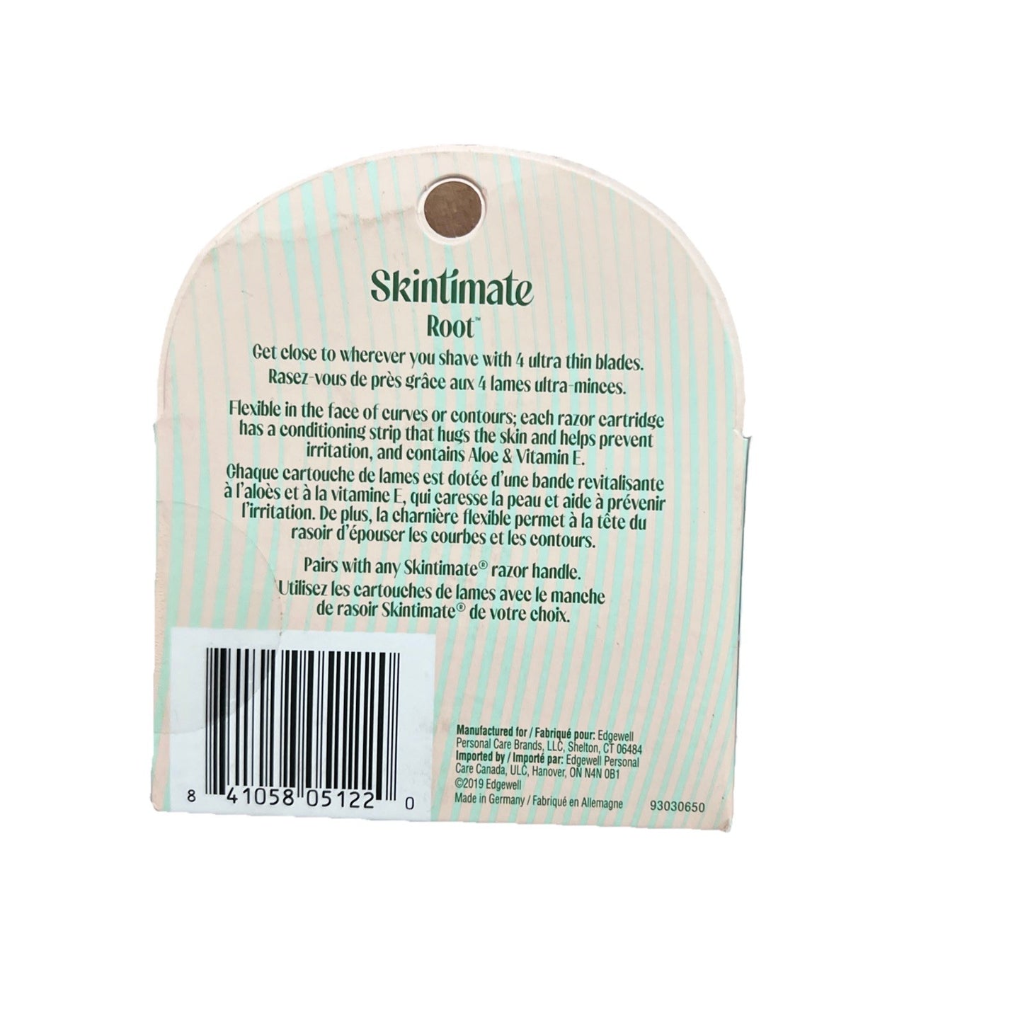 Skintimate razor packaging with text and barcode on a white background