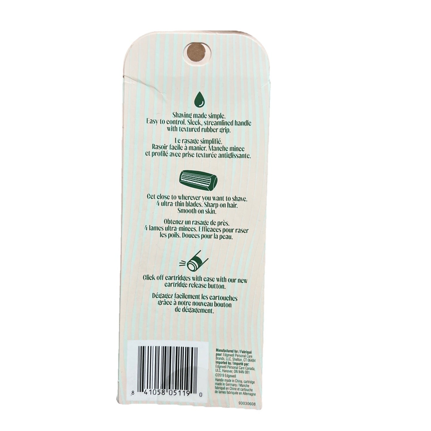 Back of a packaging with text and a barcode on a white background