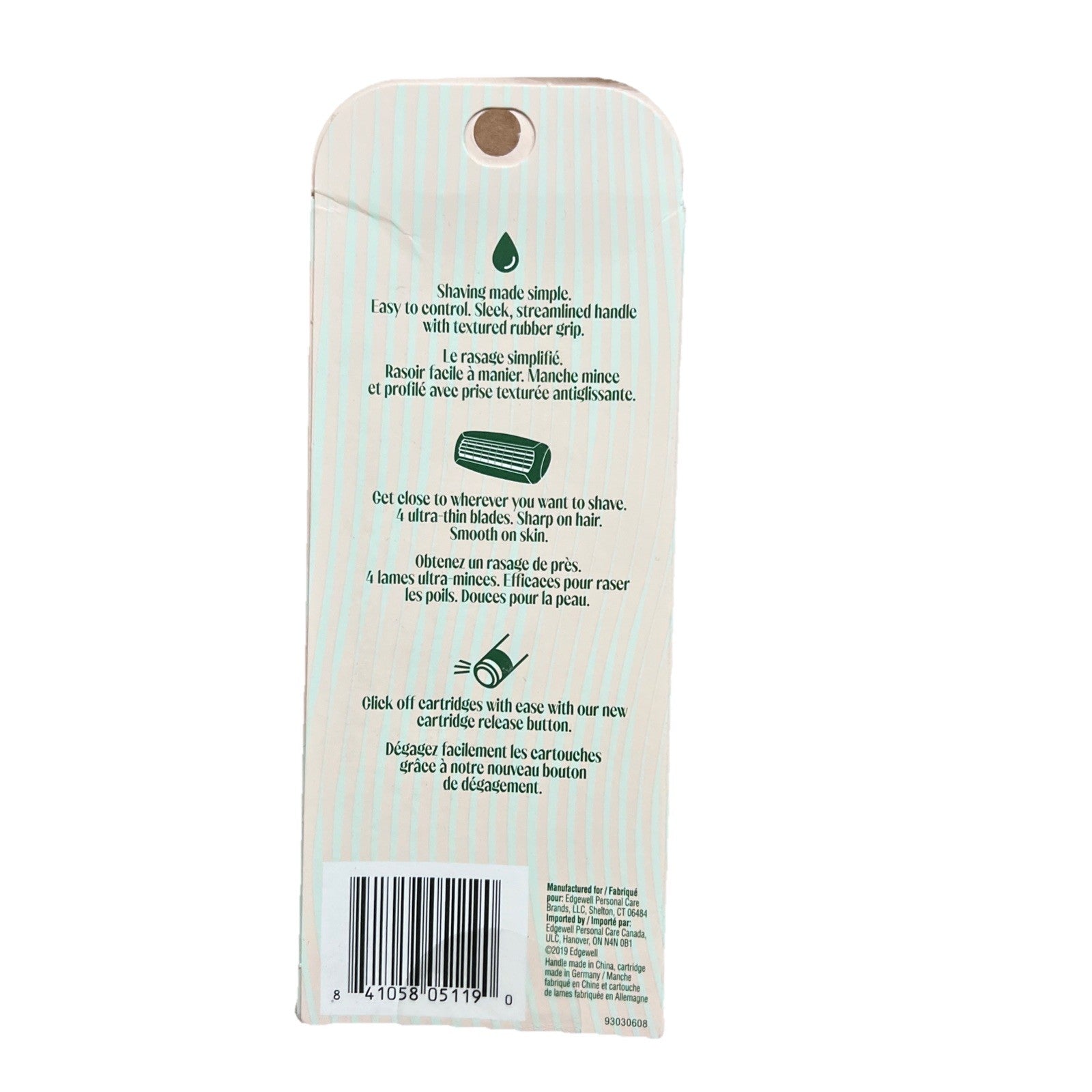 Back of a packaging with text and a barcode on a white background