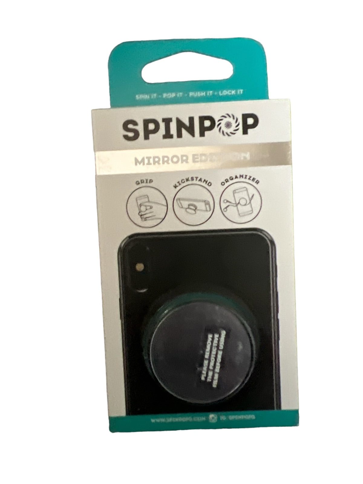 SpinPop Phone Grip and Pop-Up Kickstand Organizer Silver Mirror Edition