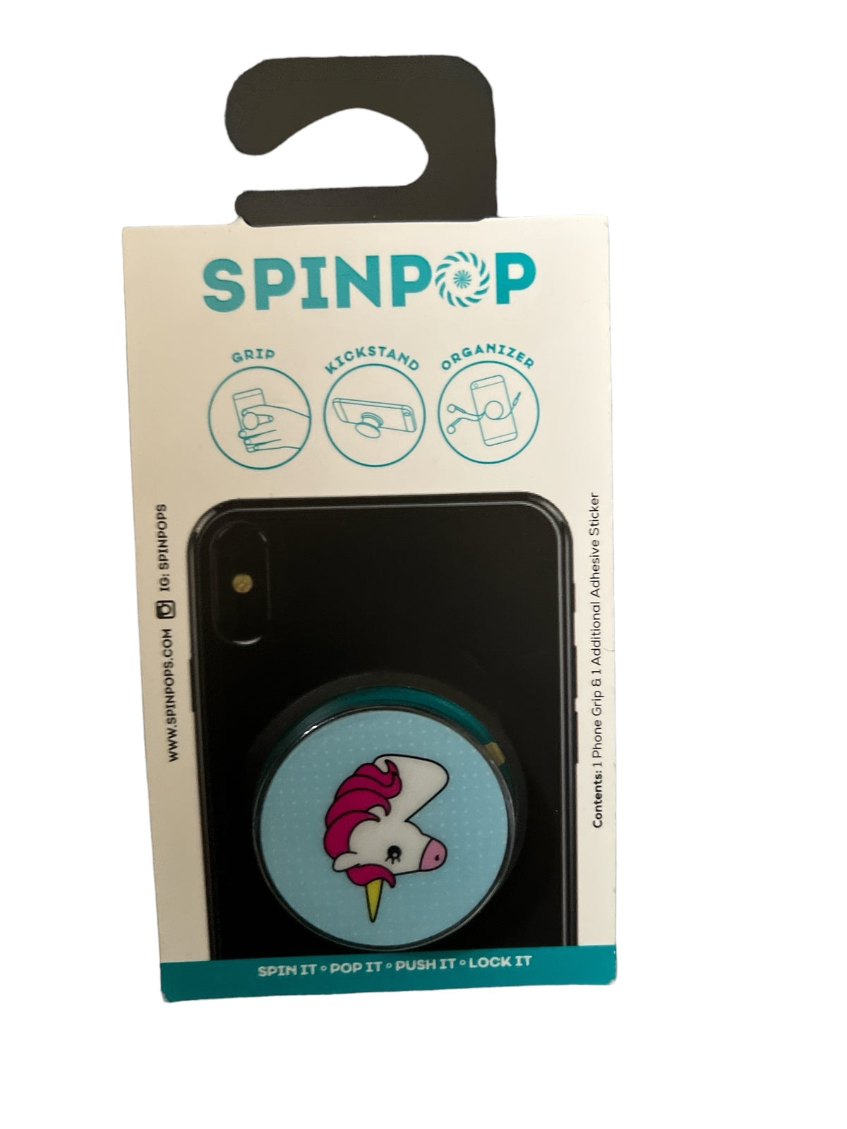 SpinPop Unicorn Phone Grip & Pop-Up Kickstand Organizer for Phones & Tablets
