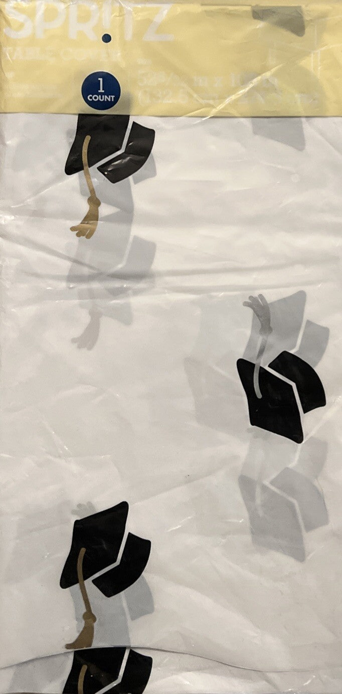 Spritz Graduation Table Cover White 52.5 x 108 Party Supplies Decor | Bazrify