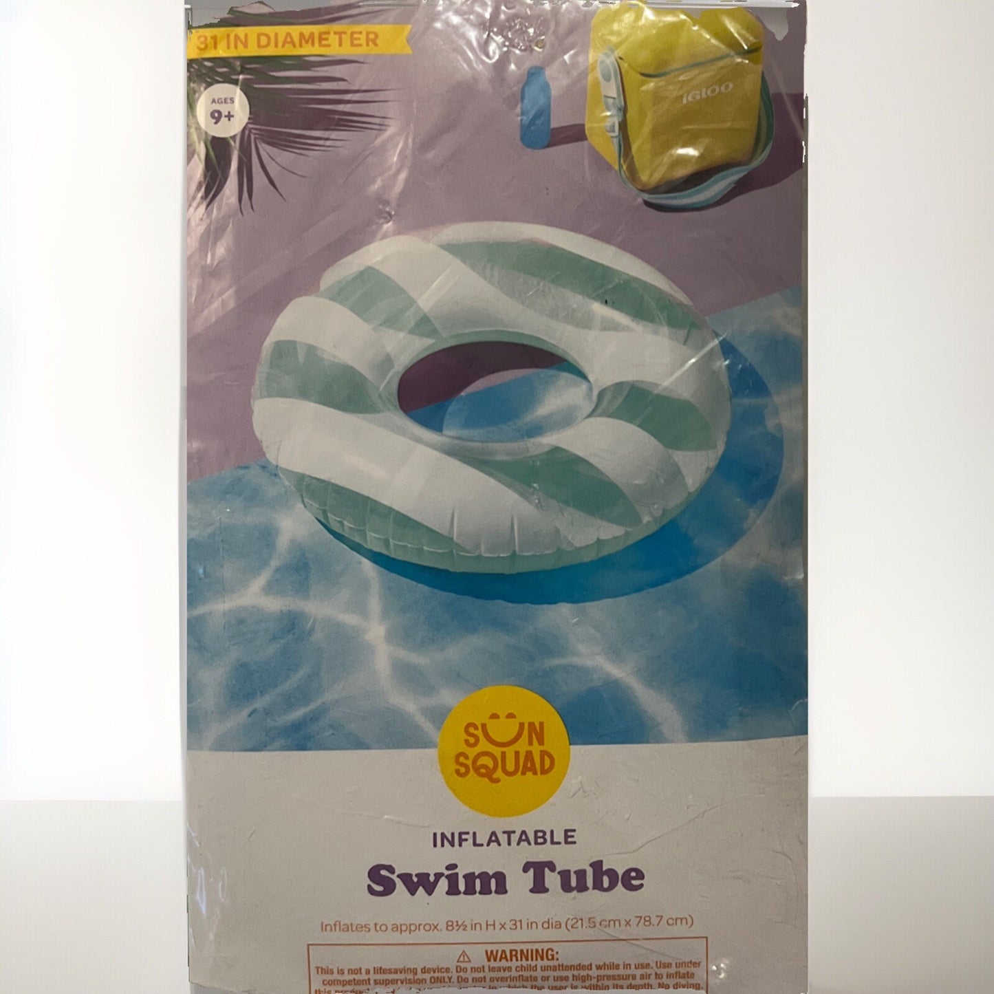 Sun Squad Inflatable Swim Tube 31 Inch Diameter Pool Float for Summer Fun Light Blue