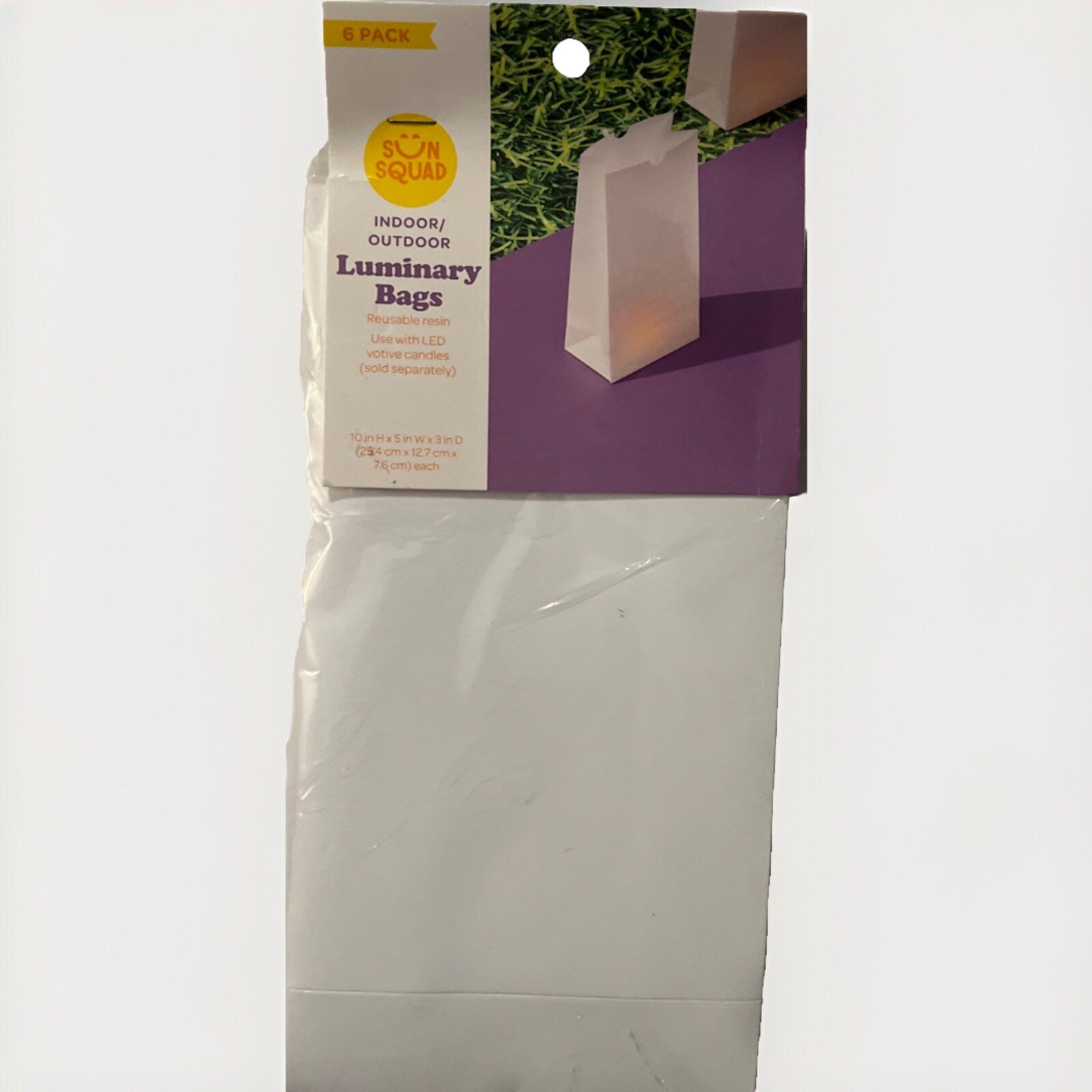Sun Squad Indoor Outdoor Luminary Bags White Reusable Resin 6 Pack Event Decor | Bazrify