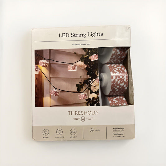 Threshold LED String Lights Outdoor Indoor 10 Warm White Bulbs 9FT Plug-In Black Wire