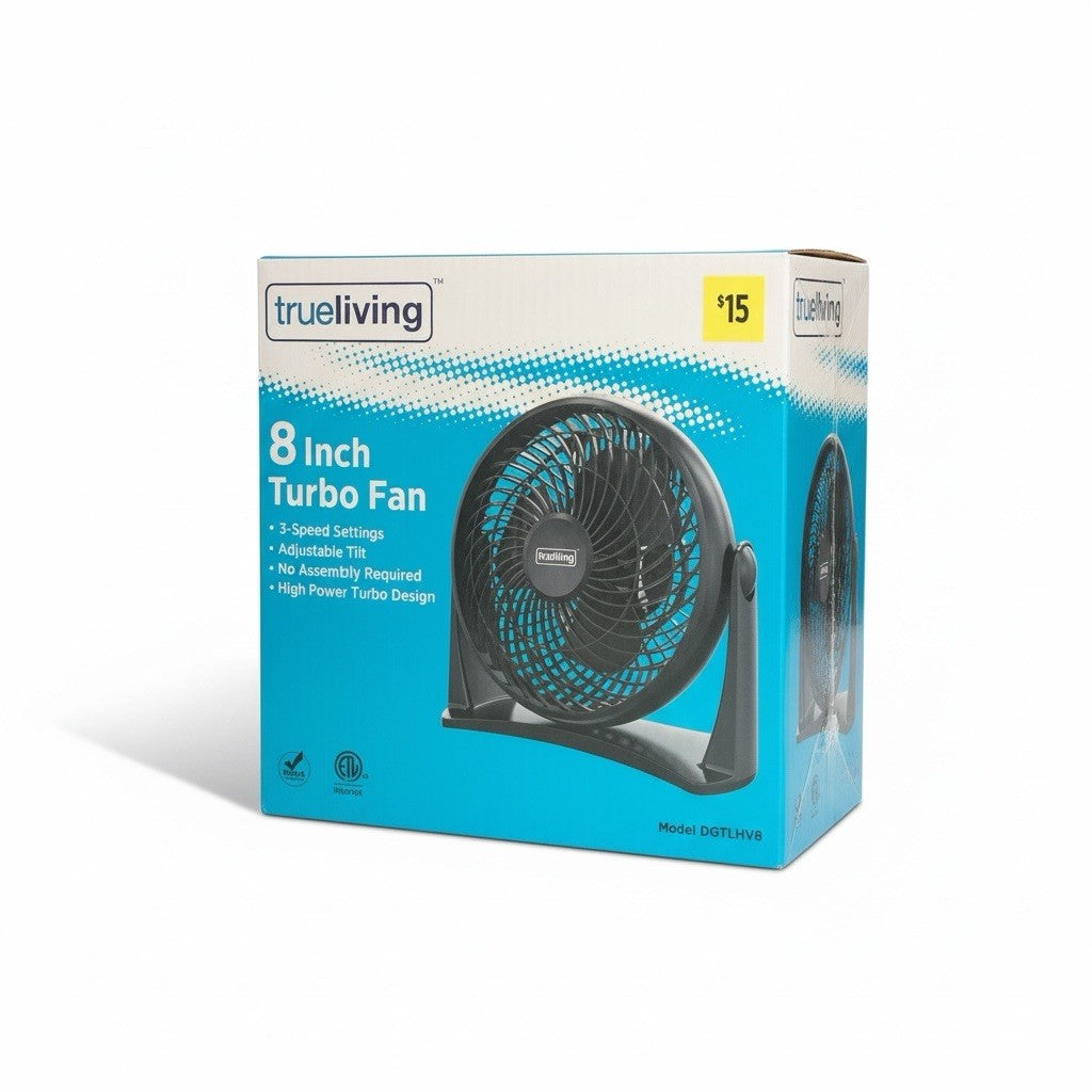 True Living 8 Inch HV Turbo Fan Portable High Velocity Fan for Home Office Desk
