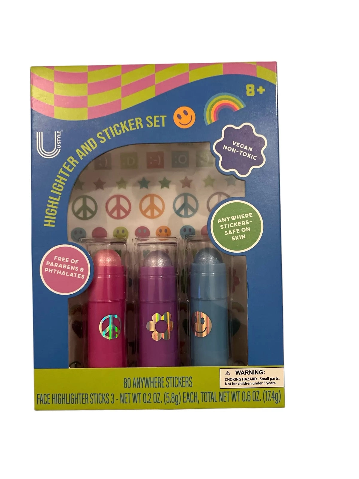 U Style Highlighter and Sticker Set 80 Colorful Stickers and 3 Versatile Face
