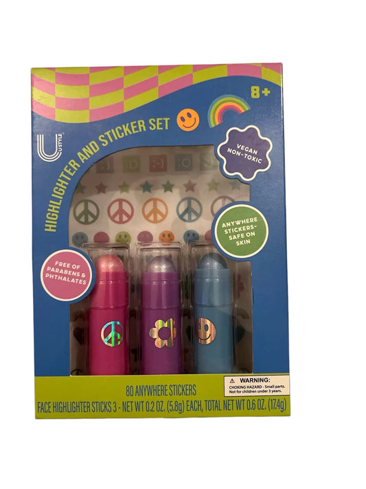 U Style Highlighter and Sticker Set 80 Colorful Stickers and 3 Versatile Face