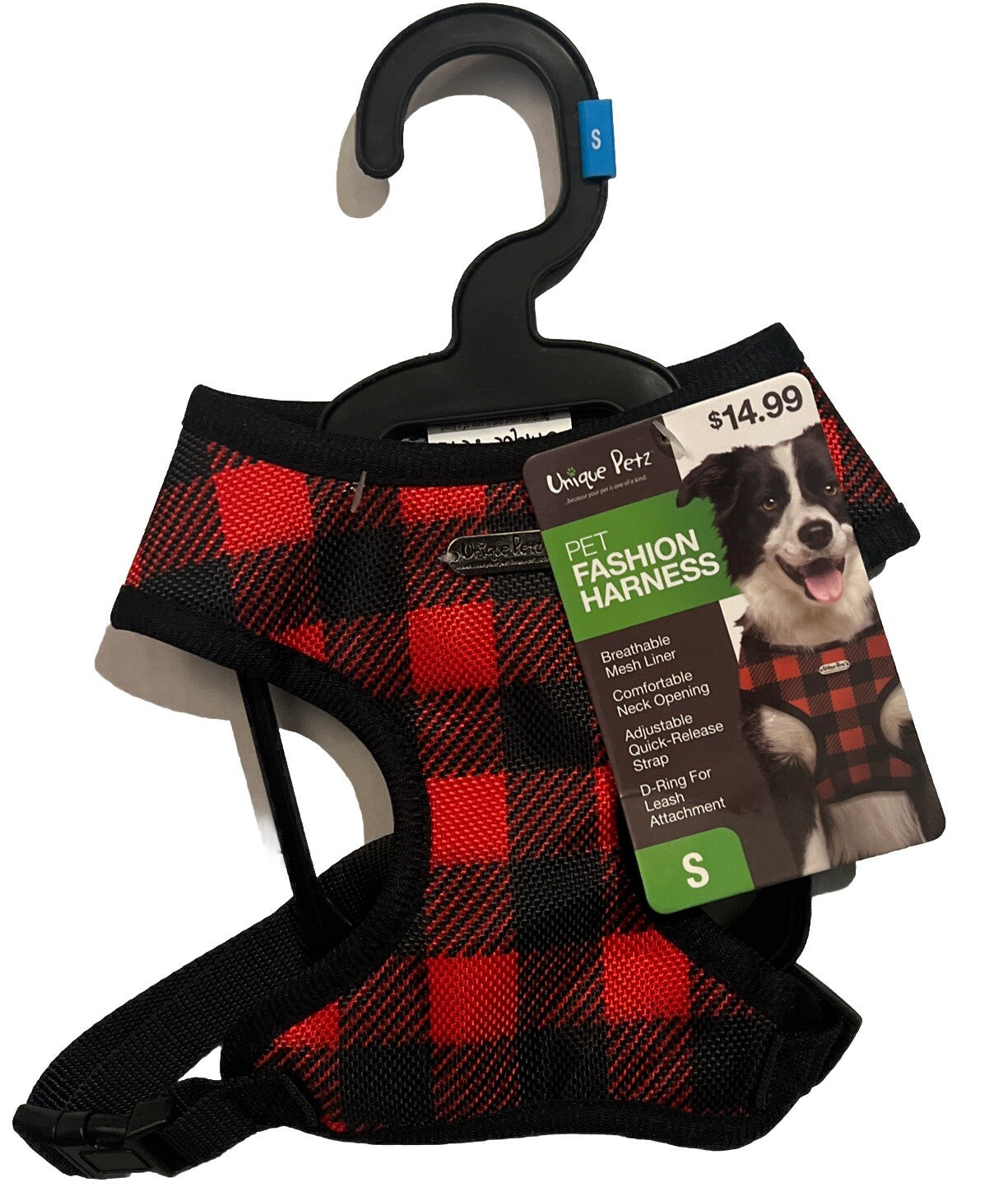 Unique Petz Fashion Dog Harness Size Small Red & Black Checker Comfortable