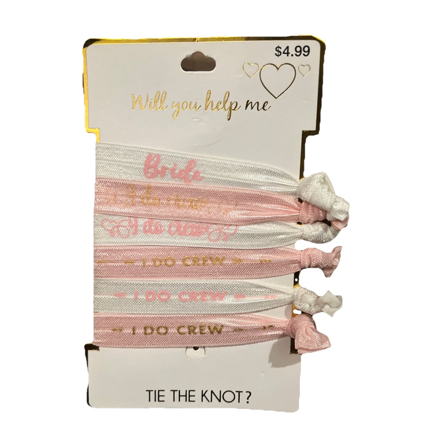 Will You Help Me Tie The Knot Hair Ties 6 Count Pink White Bridal Party Gift | Bazrify