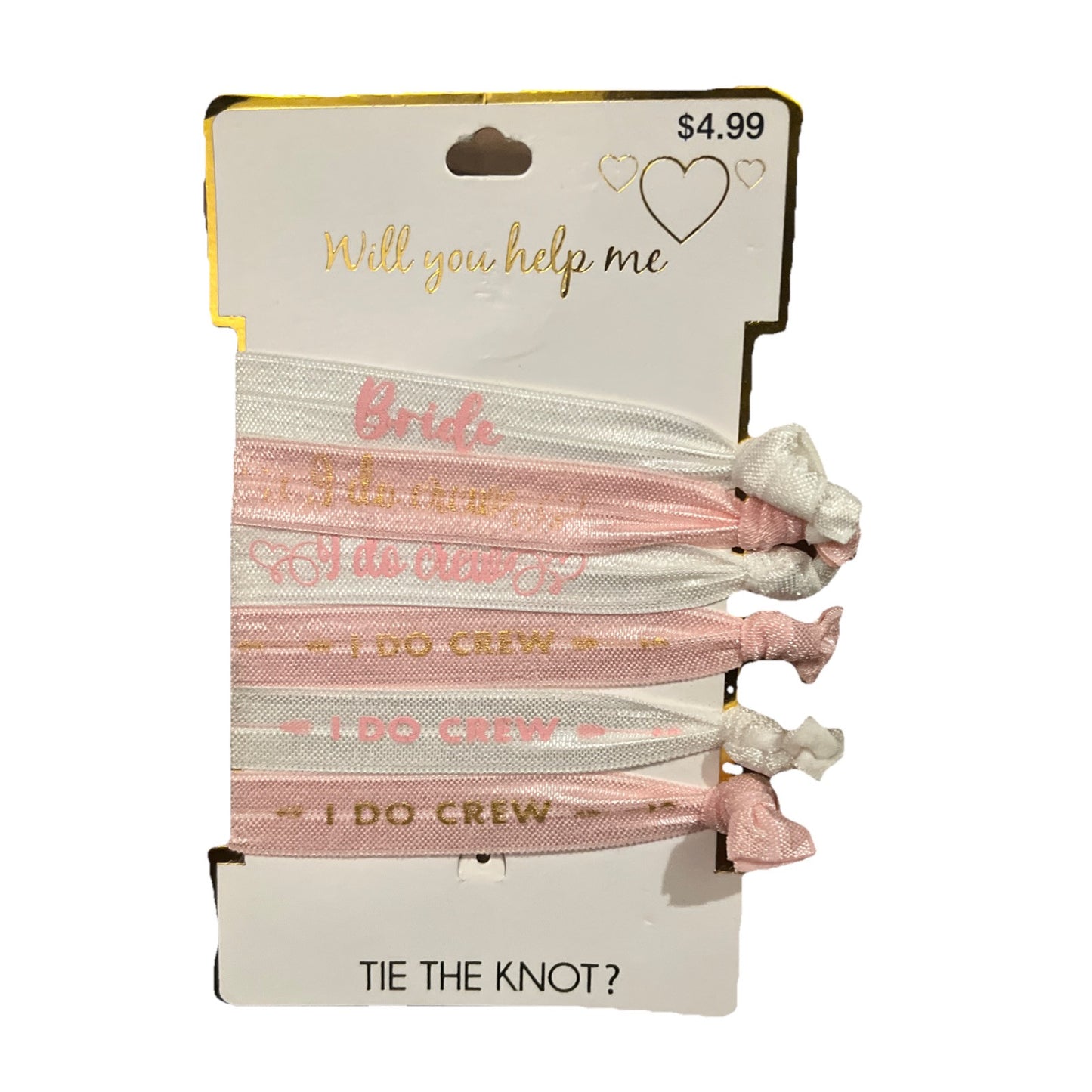 Will You Help Me Tie The Knot Hair Ties Bridal Party Bridesmaid Proposal Gift 6 Count Pink and White